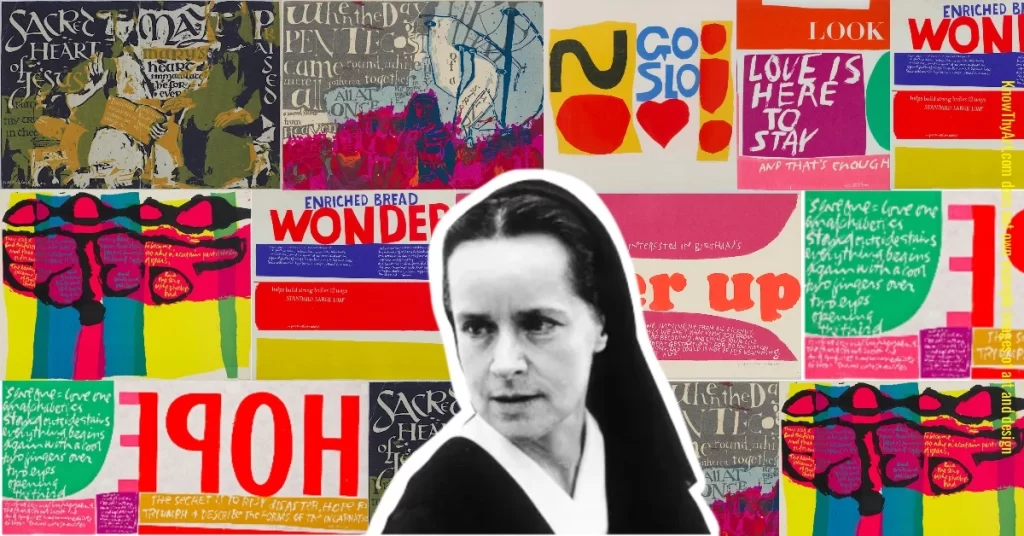 Mary Corita Kent and examples of her creative designs